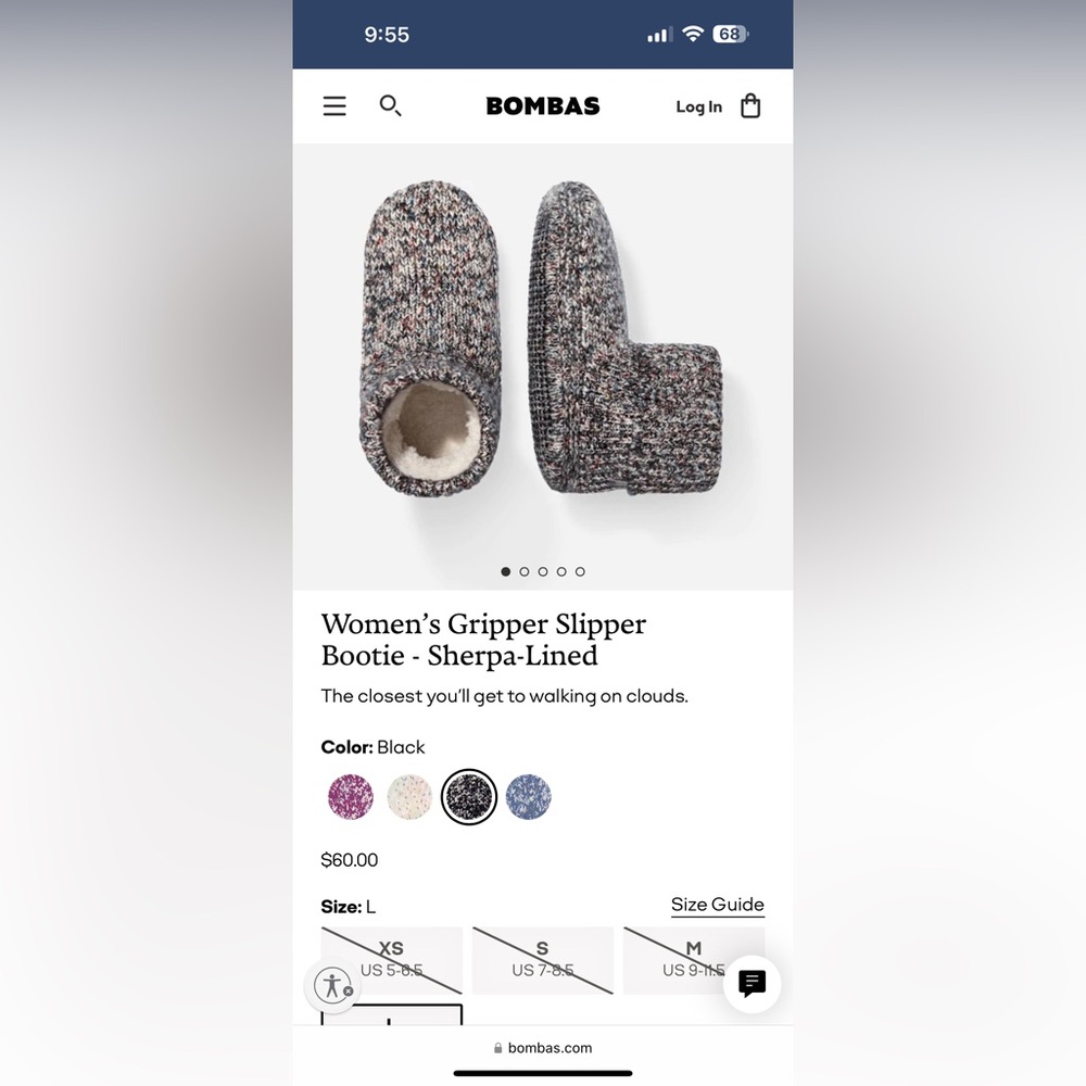 Bombas women’s sherpa lined gripper slippers, size Small (7-8.5) never worn.